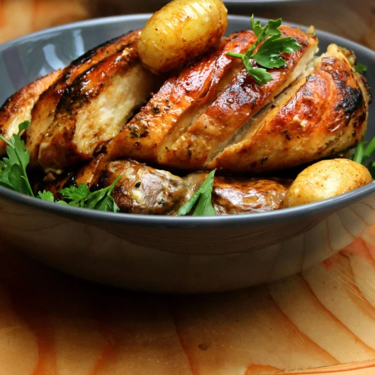 Kyllingebryst i airfryer. Sprød overflade, serveret som hovedret